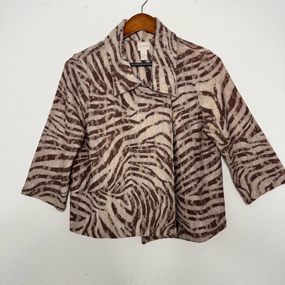 Chicos Zebra Lace zee 3/4 sleeve Cardigan Sweater blazer size 1 or medium - Picture 2 of 10